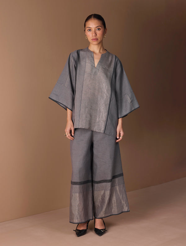 Zina Metallic Linen Co-ord Set - Metallic Grey