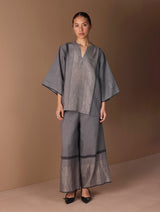 Zina Metallic Linen Top - Metallic Grey