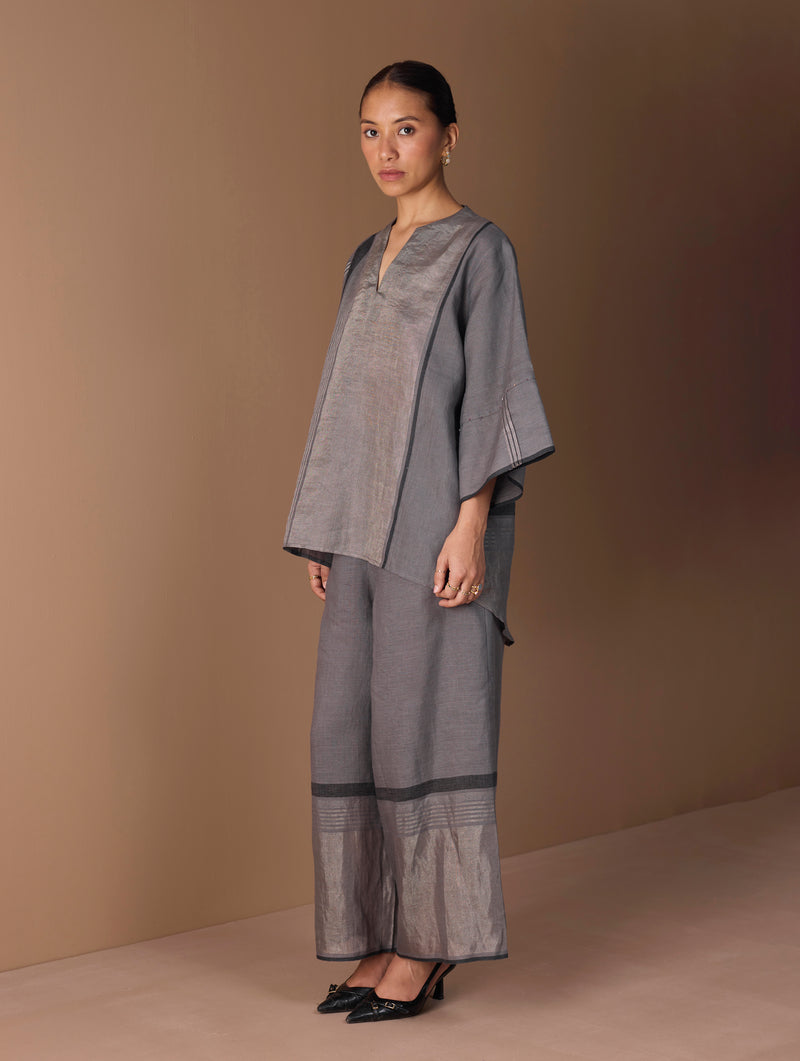 Zina Metallic Linen Co-ord Set - Metallic Grey