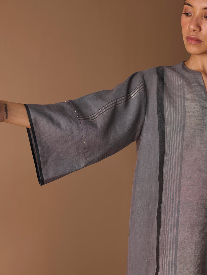 Zina Metallic Linen Top - Metallic Grey