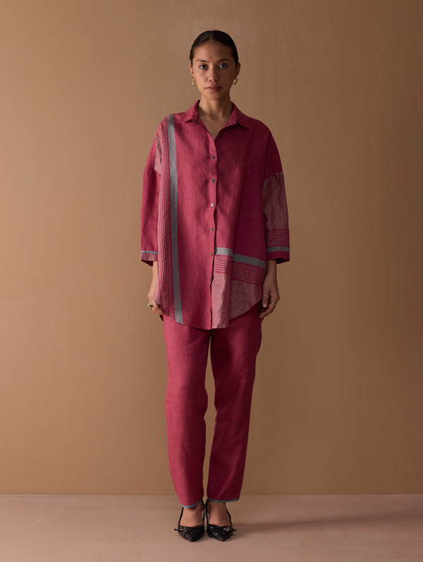 Iza Metallic Linen Co-ord Set - Metallic Crimson