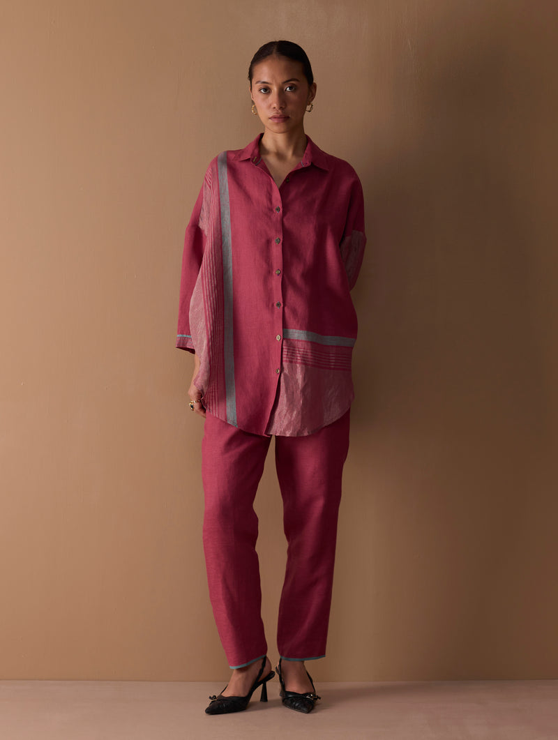 Iza Metallic Linen Shirt - Metallic Crimson