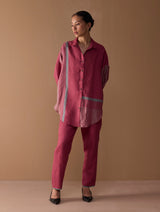 Iza Metallic Linen Shirt - Metallic Crimson