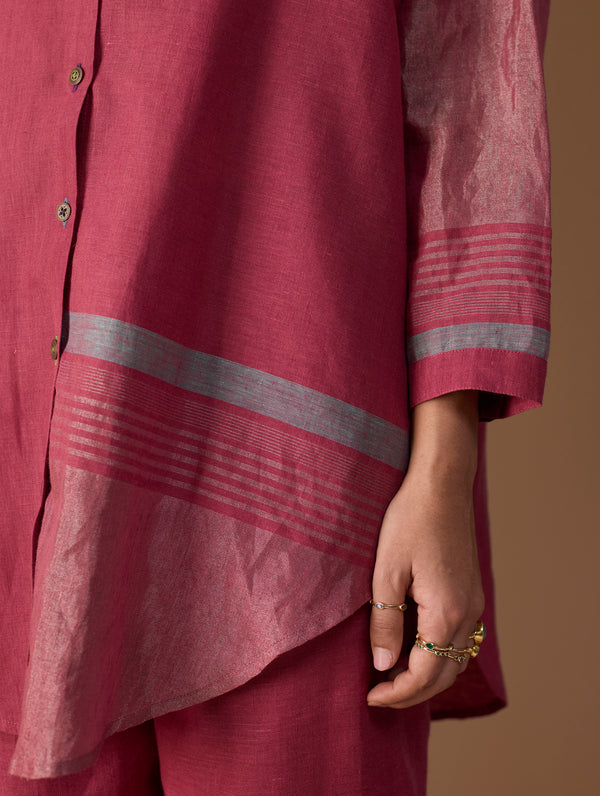 Iza Metallic Linen Shirt - Metallic Crimson