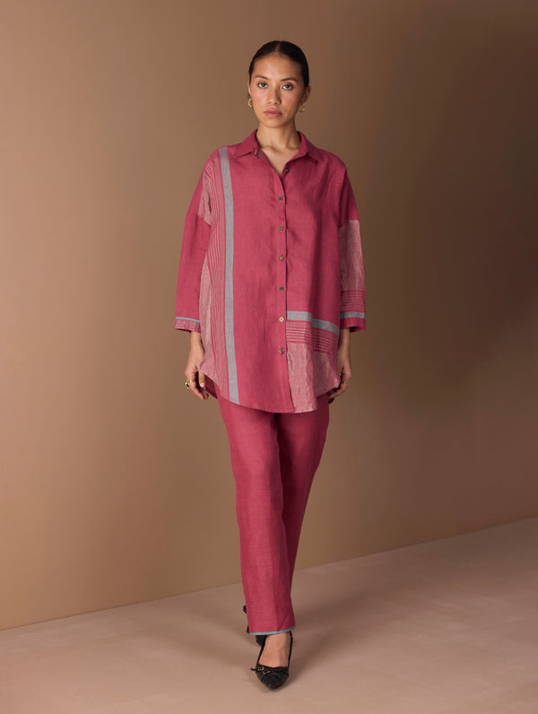Iza Metallic Linen Co-ord Set - Metallic Crimson