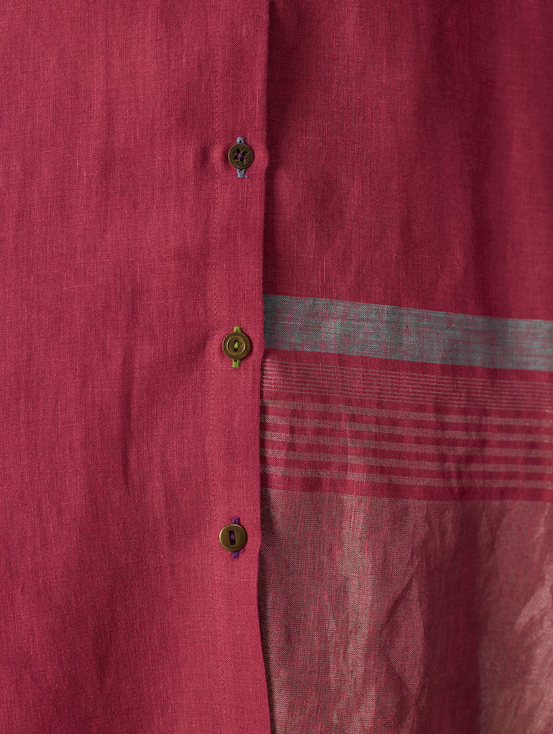 Iza Metallic Linen Shirt - Metallic Crimson