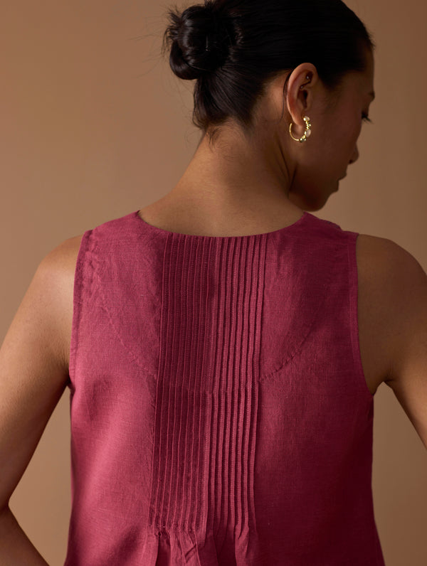 Noor Sleeveless Kurta - Metallic Crimson