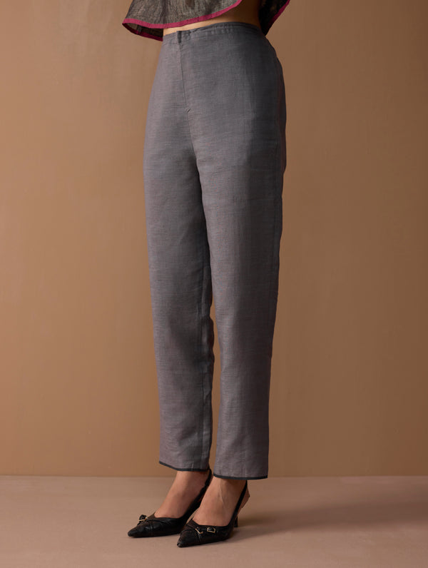 Marwa Metallic Linen Panelled Kurta Set - Metallic Grey