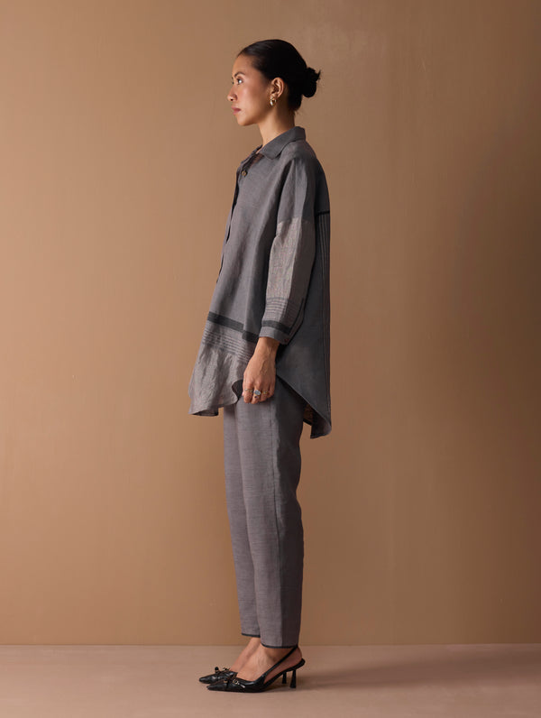 Iza Metallic Linen Co-ord Set - Metallic Grey