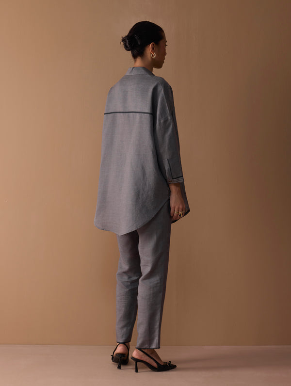 Iza Metallic Linen Co-ord Set - Metallic Grey