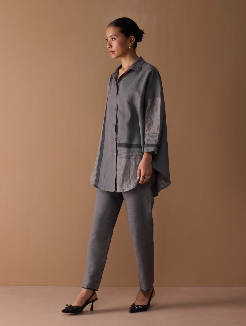 Iza Metallic Linen Co-ord Set - Metallic Grey