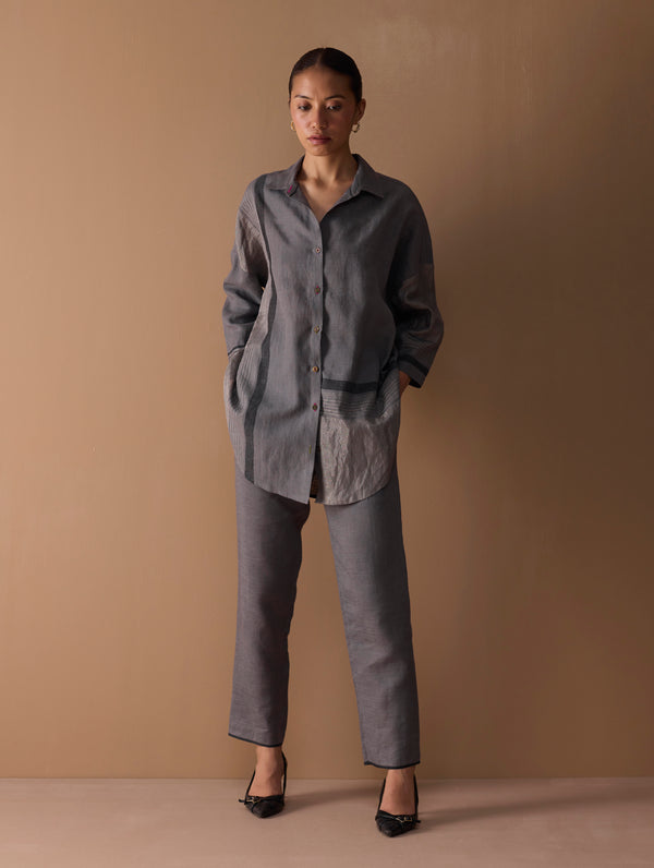 Iza Metallic Linen Co-ord Set - Metallic Grey