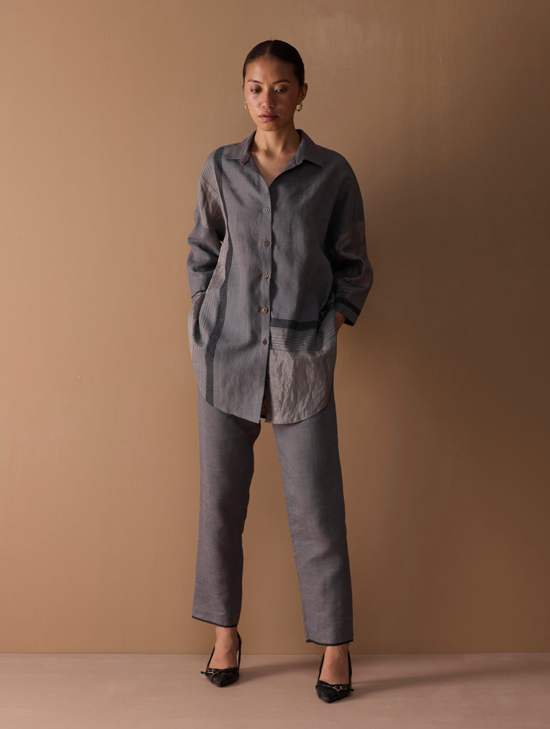 Iza Metallic Linen Co-ord Set - Metallic Grey
