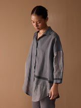 Iza Metallic Linen Shirt - Metallic Grey