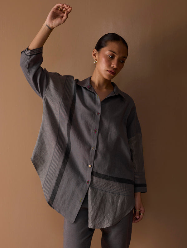 Iza Metallic Linen Co-ord Set - Metallic Grey