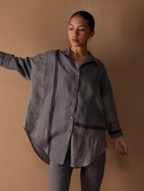 Iza Metallic Linen Co-ord Set - Metallic Grey