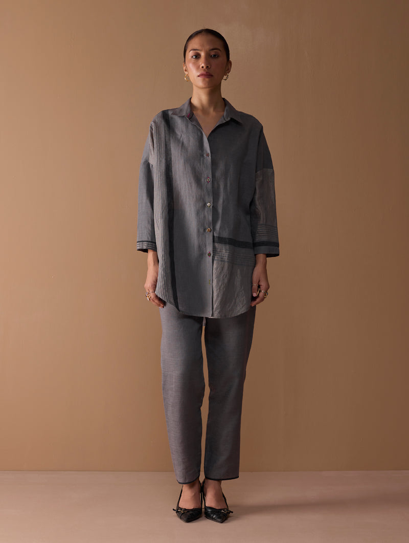 Iza Metallic Linen Co-ord Set - Metallic Grey
