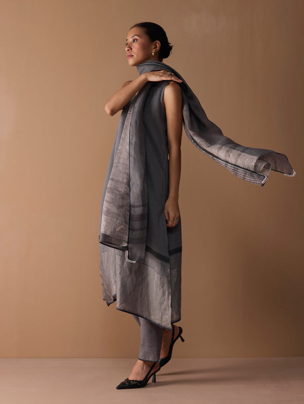 Noor Sleeveless Kurta Set - Metallic Grey