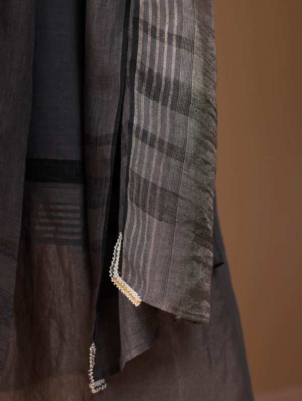 Baro Metallic Linen Stripe Dupatta - Metallic Grey