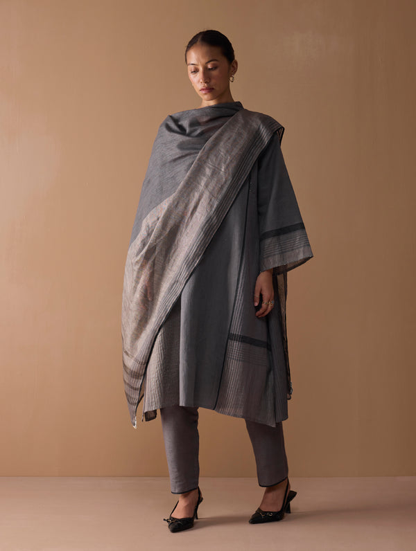 Baro Metallic Linen Stripe Dupatta - Metallic Grey
