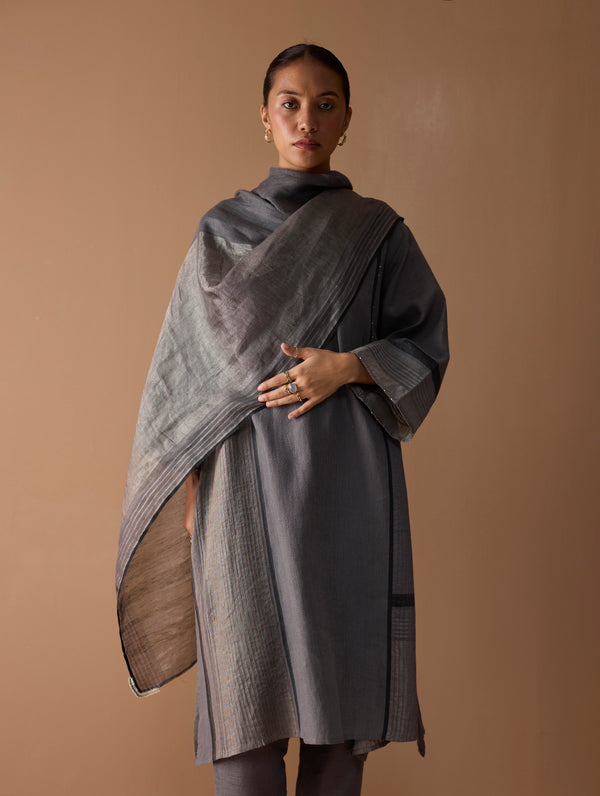Baro Metallic Linen Stripe Dupatta - Metallic Grey
