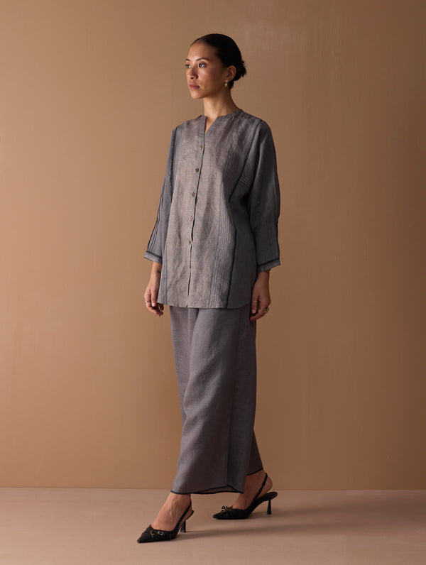 Mana Angrakha Shirt - Metallic Grey