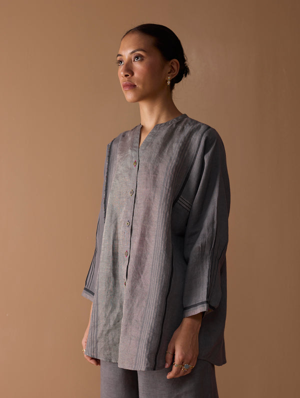 Mana Angrakha Shirt - Metallic Grey
