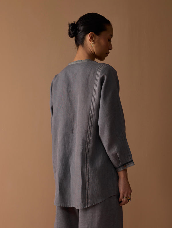 Mana Angrakha Shirt - Metallic Grey