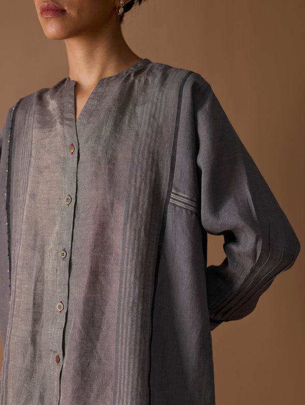Mana Angrakha Shirt - Metallic Grey