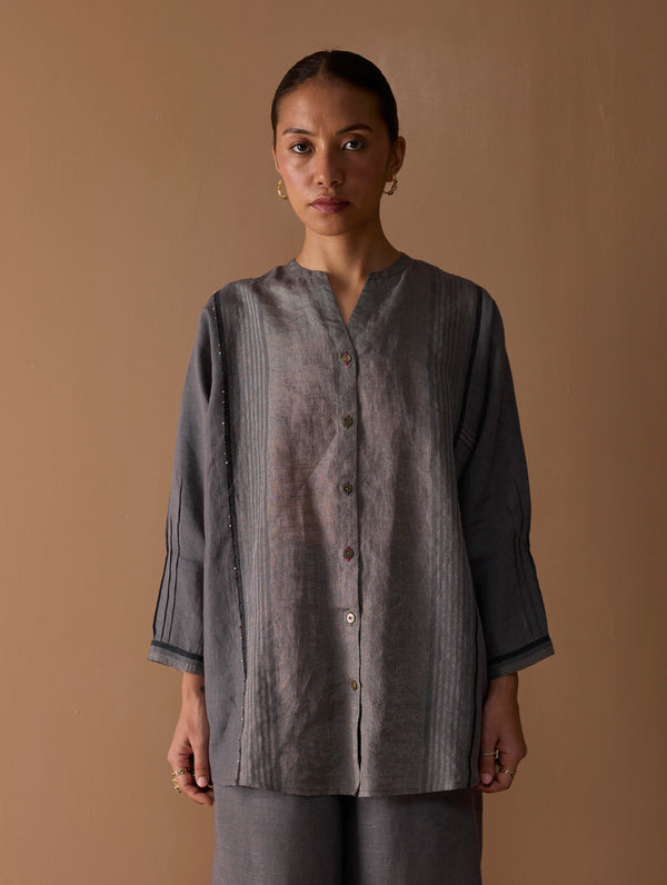 Mana Angrakha Shirt - Metallic Grey