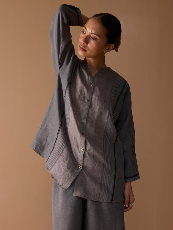 Mana Angrakha Shirt - Metallic Grey