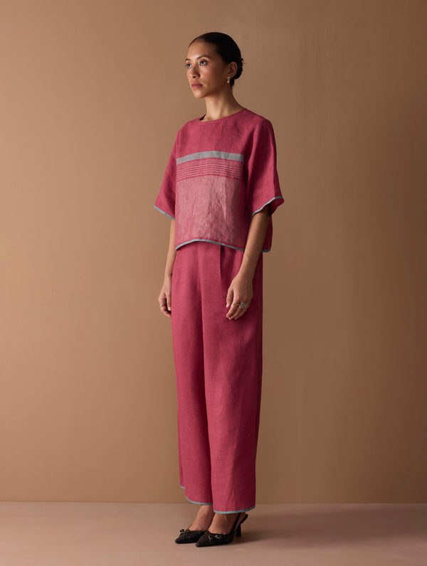 Rina Palazzo Selvedge Pant - Crimson