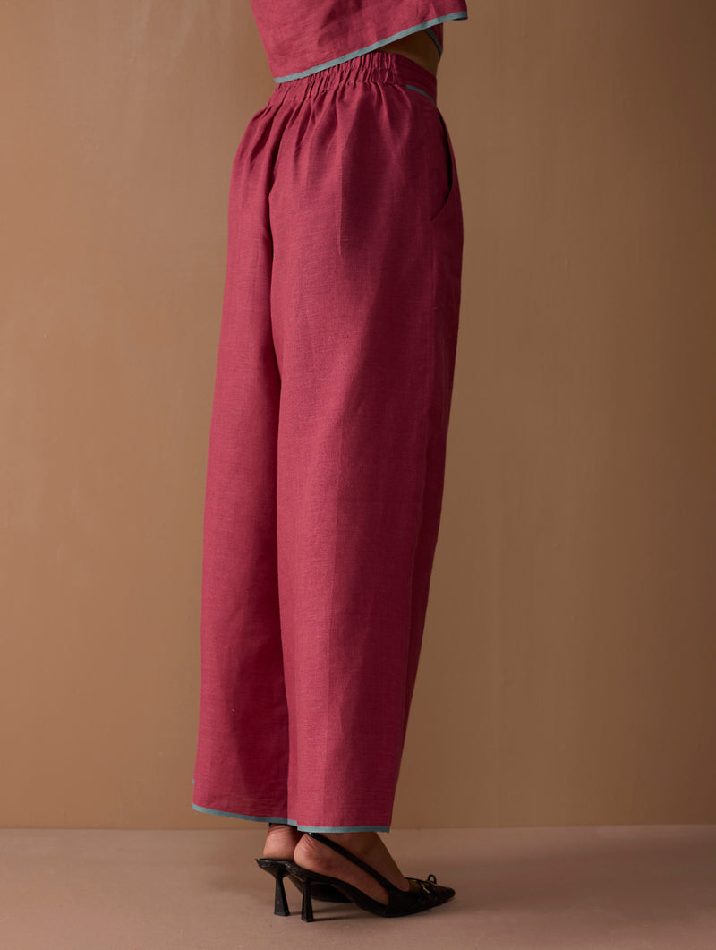 Rina Palazzo Selvedge Pants - Crimson