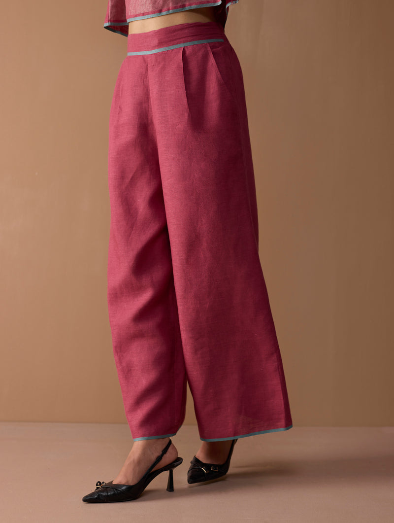 Rina Palazzo Selvedge Pants - Crimson