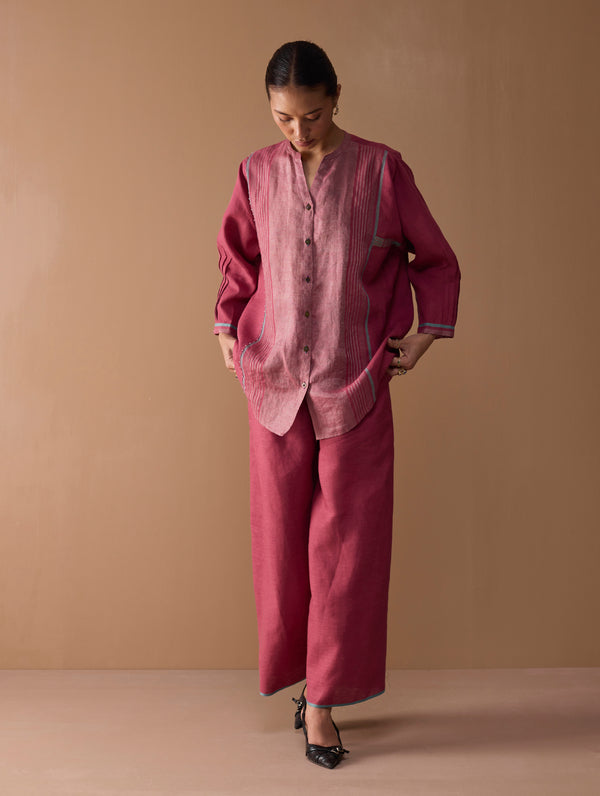 Mana Angrakha Shirt - Metallic Crimson