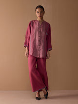 Mana Angrakha Co-ord Set -  Metallic Crimson