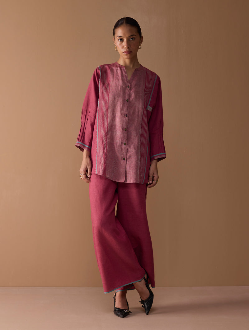 Mana Angrakha Co-ord Set -  Metallic Crimson