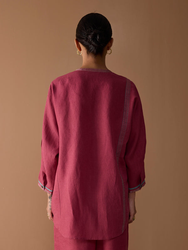 Mana Angrakha Shirt - Metallic Crimson