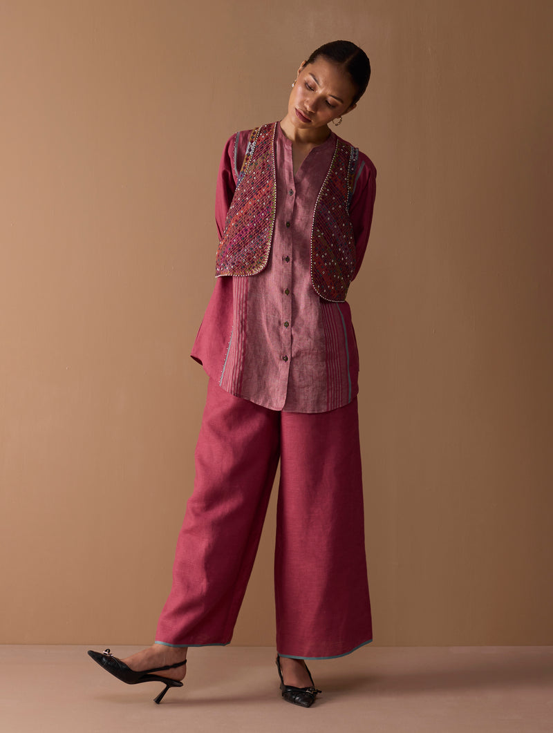Rina Palazzo Selvedge Pants - Crimson