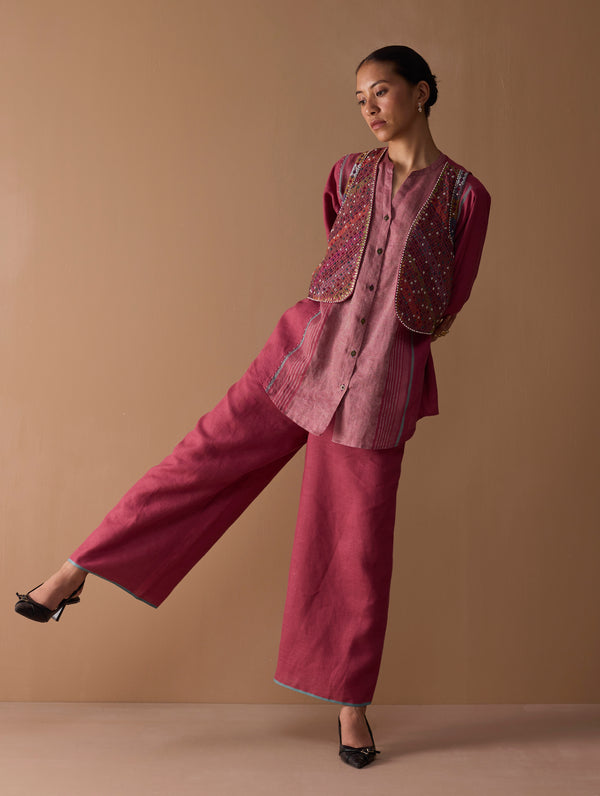 Rina Palazzo Selvedge Pant - Crimson