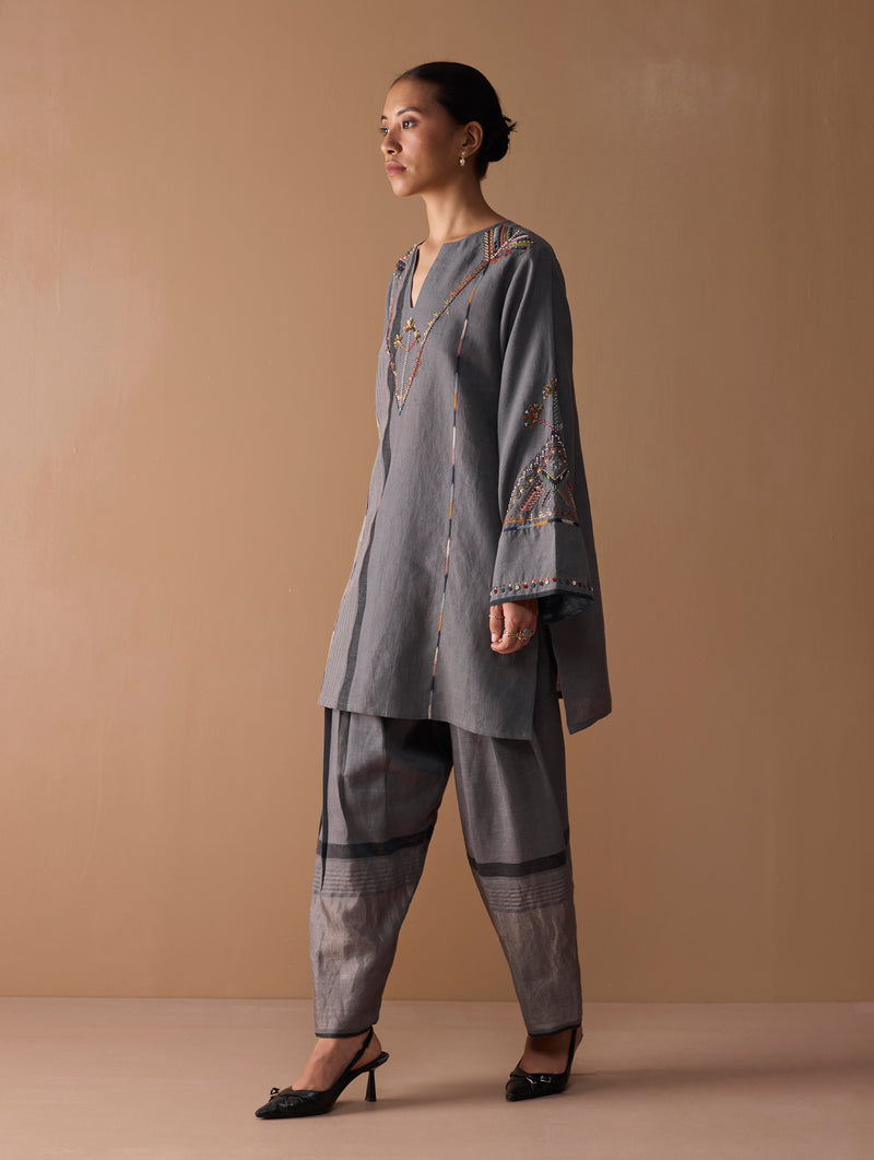 Sira Metallic Salwar Pants - Metallic Grey