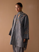 Sahar Hand-Embroidered Kurta Set - Metallic Grey