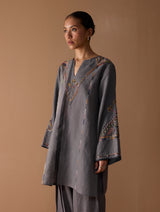 Sahar Hand-Embroidered Kurta Set - Metallic Grey