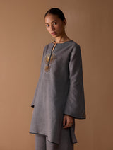 Gul Sequin Embroidered Short Kurta Set - Grey
