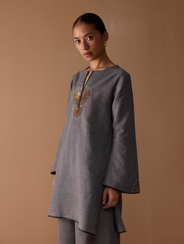 Gul Sequin Embroidered Short Kurta - Grey