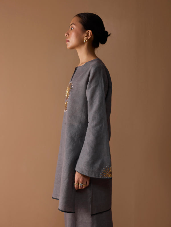 Gul Sequin Embroidered Short Kurta - Grey