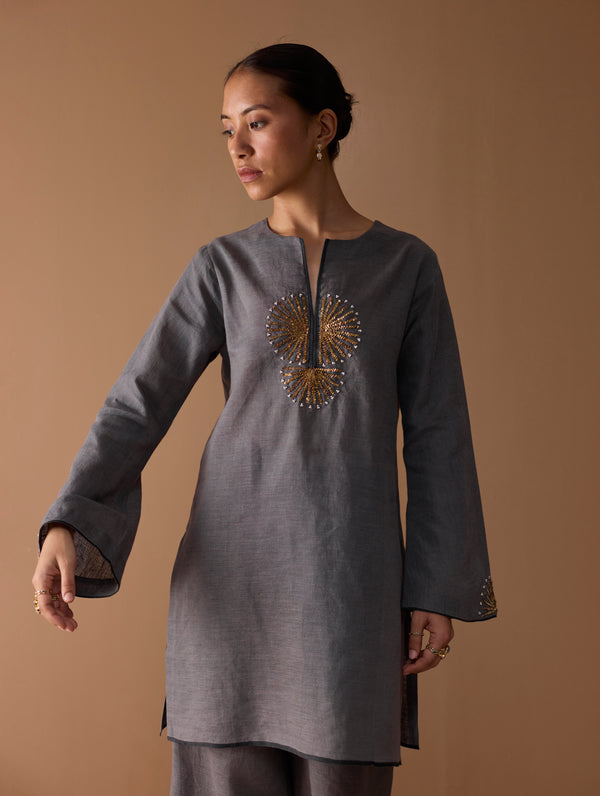 Gul Sequin Embroidered Short Kurta - Grey