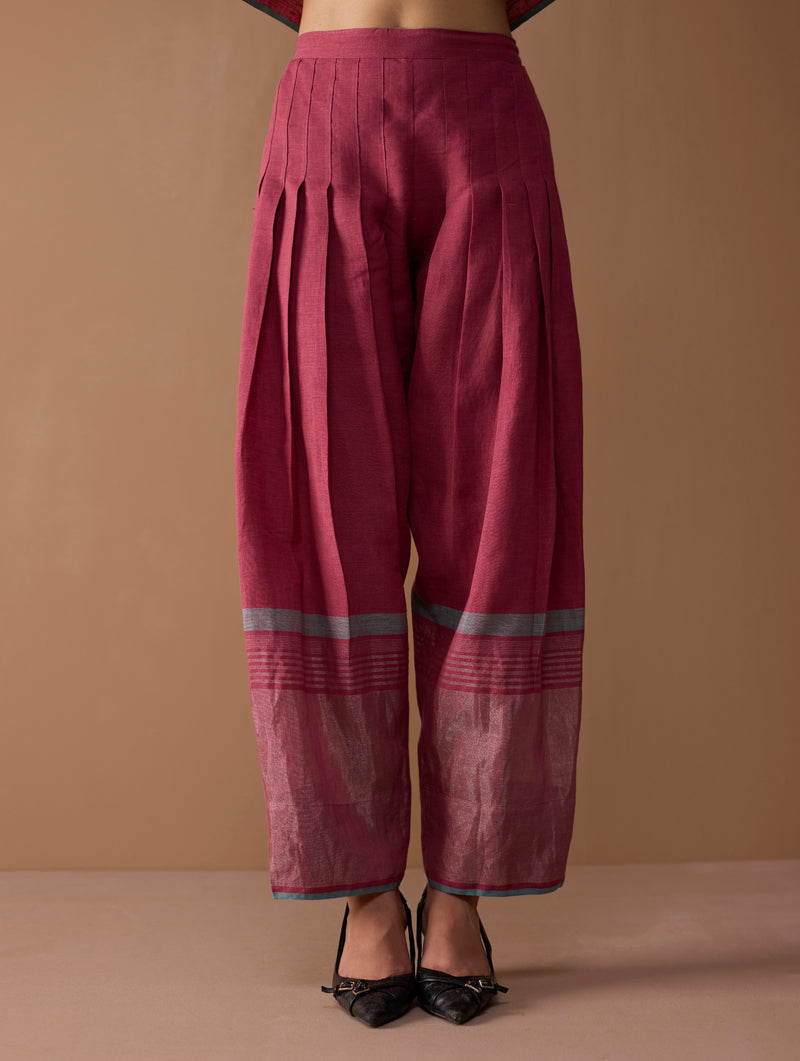 Sahar Hand-Embroidered Kurta Set - Metallic Crimson