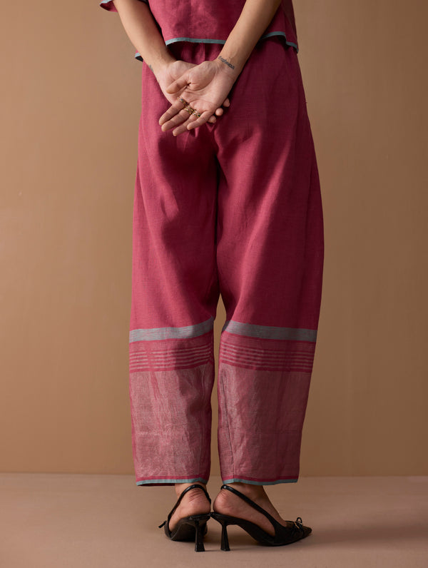 Sahar Hand-Embroidered Kurta Set - Metallic Crimson