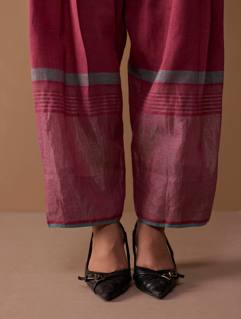 Sahar Hand-Embroidered Kurta Set - Metallic Crimson